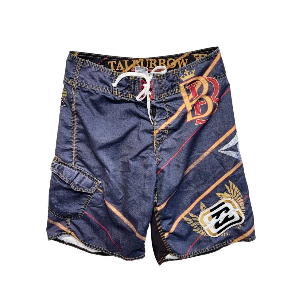 Billabong Board Shorts 31 Taj Burrow Black Y2K Baggy Graphic Surf Trunks 2000